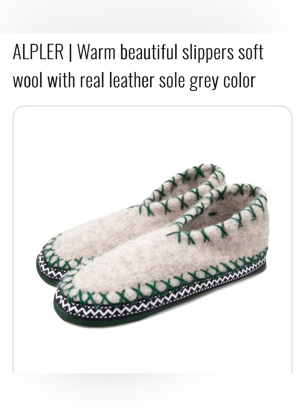 Alper Hut European wool slippers with leather soles 39 or 8